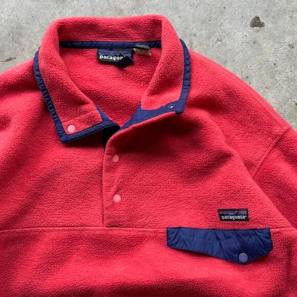 Vintage Patagonia Pink Fleece Snap-T Pullover Sweater Size L - Picture 2 of 7